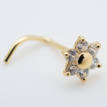 Charger l&#39;image dans la galerie, Piercing nez tige en tourbillon FLEUR avec premium zirconium - or 18KT (750/000)
